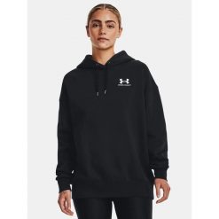 Bluza fitness damska UNDER ARMOUR Icon Fleece Oversized Hoodie z kapturem. Czarne bluzy damskie Under Armour, m, bez wzorów, z kapturem. Za 189.99 zł.