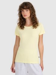 4F T-shirt regular z prążkowanej dzianiny damski - żółty XS. Żółte t-shirty damskie 4F, xs, bez wzorów, z bawełny, bez kołnierzyka. Za 49.99 zł.