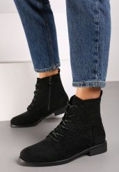 Czarne Botki Ażurowe na Płaskiej Podeszwie Lerinias. Czarne botki damskie Born2be, z jeansu, eleganckie, bez obcasa, na płaskiej podeszwie, bez zapięcia. Za 149.99 zł.