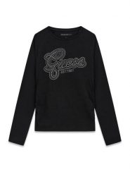 Guess Bluzka J6YI10 K3713 Czarny Slim Fit. Czarne bluzki i koszule dziewczęce Guess, z aplikacjami, z bawełny, bez kołnierzyka, bez ramiączek. Za 114.99 zł.