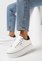 Biało-Czarne Sneakersy na Platformie Pallia. Białe obuwie sportowe damskie Born2be, bez zapięcia. Za 79.99 zł.