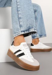 Biało-Czarne Sneakersy w Stylu Tenisówek z Geometrycznym Wzorem Avelresil. Białe obuwie sportowe damskie Born2be, z jeansu, bez zapięcia, tenisowe. Za 99.99 zł.