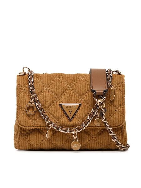 Guess Torebka Giully II Mini HWCG96 73740 Brązowy. Brązowe torebki wieczorowe damskie Guess, z aplikacjami, z materiału, bez dodatków. Za 319.99 zł.