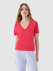 4F T-shirt oversize z modalem damski - różowy M. Czerwone t-shirty damskie 4F, m, bez wzorów, z bawełny, bez kołnierzyka. W wyprzedaży za 39.99 zł.