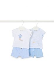 Mayoral Komplet 2 t-shirtów i spodenek 1626 Błękitny Regular Fit. Niebieskie t-shirty i koszulki chłopięce Mayoral, bez wzorów, z bawełny, bez kołnierzyka, bez ramiączek. Za 157.99 zł.