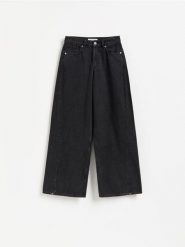 Jeansy wide leg z przeszyciem - czarny. Czarne jeansy damskie Reserved. Za 139.99 zł.
