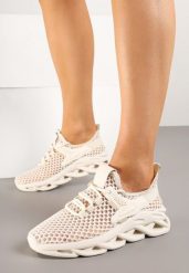 Beżowe Siateczkowe Buty Sportowe Sneakersy na Grubej Tłoczonej Podeszwie Telarienna. Brązowe obuwie sportowe casual damskie Born2be, z jeansu. Za 69.99 zł.