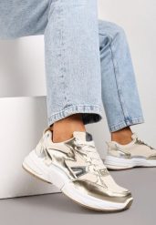 Złote Sneakersy z Ozdobnymi Wstawkami Dimpna. Żółte obuwie sportowe damskie Born2be, bez zapięcia. Za 59.99 zł.