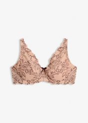 Biustonosz minimizer z delikatną koronką. Brązowe biustonosze bonprix, bez wzorów, z koronki. Za 59.99 zł.