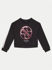 Guess Bluza J5RQ02 KAD74 Czarny Regular Fit. Czarne bluzy dziewczęce Guess, z aplikacjami, z bawełny, bez ramiączek, bez kaptura. Za 99.99 zł.