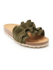 Mandel Skórzane klapki w kolorze khaki rozmiar: 40. Brązowe klapki damskie Mandel, bez wzorów, ze skóry, z otwartym noskiem, bez obcasa, bez zapięcia. Za 153.71 zł.