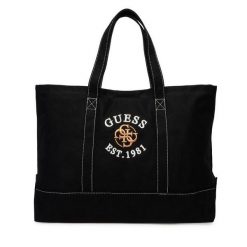 Torebka Guess. Czarne shopper bag Guess, z aplikacjami, bez dodatków. Za 299.99 zł.