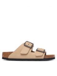 Birkenstock Klapki Arizona Wire Buckle 1031579 Beżowy. Brązowe klapki damskie Birkenstock, bez wzorów, z nubiku, bez obcasa, bez zapięcia. Za 674.99 zł.