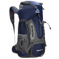 Plecak trekkingowy 60 L turystyczny survival z gwizdkiem granatowy. Niebieskie plecaki Springos, bez wzorów. Za 131.99 zł.