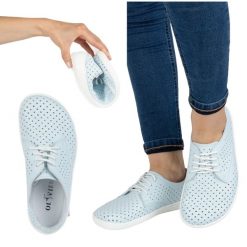 Olivier Barefoot Damskie półbuty minimalistyczne ażurowe 1288POL błękitne niebieskie. Niebieskie półbuty damskie w ażurowe wzory, ze skóry, bez obcasa, na płaskiej podeszwie, bez zapięcia. Za 453.66 zł.