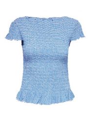 ONLY Bluzka w kolorze niebiesko-białym rozmiar: L. Niebieskie bluzki damskie Only, l, bez wzorów, z materiału, bez kołnierzyka, bez ramiączek. Za 87.40 zł.