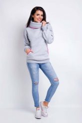 Szara Bluza Kangurka z Szerokim Golfem. Szare bluzy damskie Awama, l, bez wzorów, z bawełny, bez kaptura. Za 181.90 zł.