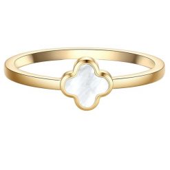 Glanzstücke München Pierscionek koniczyna ze stali nierdzewnej w zlocie z masa perlowa Pierścionki 1 ct Damski. Białe pierścionki damskie Glanzstücke München, z perłą, pozłacane. Za 149.99 zł.