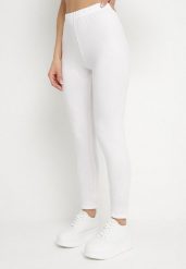 Białe Bawełniane Legginsy z Gumką w Pasie i Niskim Stanem Lexuna. Białe legginsy damskie Born2be, m, bez wzorów, z bawełny. Za 19.99 zł.
