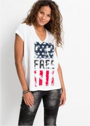 T-shirt z czystej bawełny. Białe t-shirty damskie bonprix, bez wzorów, z bawełny, bez kołnierzyka. Za 39.99 zł.