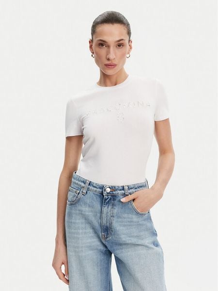 Fracomina T-Shirt FP25ST3011J449N5 Biały Slim Fit. Białe t-shirty damskie Fracomina, xl, bez wzorów, z bawełny, bez kołnierzyka. Za 109.99 zł.