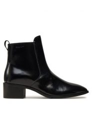 Gant Botki Broomly 29541790 Czarny. Czarne botki damskie Gant, z lakierowanej skóry, bez obcasa, na słupku, bez zapięcia. Za 469.99 zł.