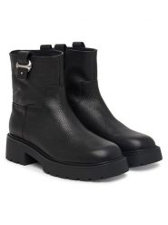 Calvin Klein Botki Chunky Ankle Boot Lth Hdw HW0HW03202 Czarny. Czarne botki damskie Calvin Klein, ze skóry, bez obcasa, na płaskiej podeszwie, bez zapięcia. Za 799.99 zł.