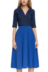 Elegancka spódnica rozkloszowana midi niebieska. Niebieskie spódnice damskie Sukienki.shop, do pracy, l, bez wzorów, biznesowe, midi. Za 89.00 zł.