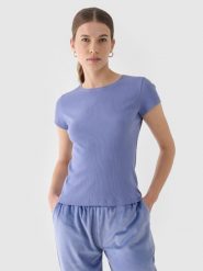4F T-shirt slim gładki damski - granatowy XS. Niebieskie t-shirty damskie 4F, xs, bez wzorów, z bawełny, bez kołnierzyka. W wyprzedaży za 29.99 zł.
