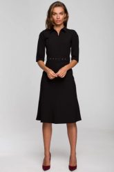 Elegancka sukienka koszulowa z kołnierzykiem paskiem czarna. Czarne sukienki damskie Stylove, bez wzorów, biznesowe, bez ramiączek. Za 329.00 zł.