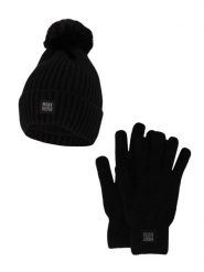 Zestaw zimowy dla kobiet - czapka + rękawiczki - czarny. Czarne czapki damskie HEAT KEEPER, na zimę, bez wzorów, z materiału. Za 134.32 zł.