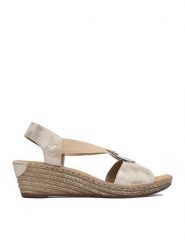 Rieker Sandały CEO-624H6-60 Beżowy. Brązowe sandały damskie Rieker, bez wzorów, ze skóry, bez obcasa, na koturnie, bez zapięcia. Za 299.99 zł.