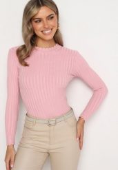 Różowy Prążkowany Sweter z Bawełną Mevin. Czerwone swetry klasyczne damskie Born2be, z bawełny, bez kołnierzyka. Za 39.99 zł.