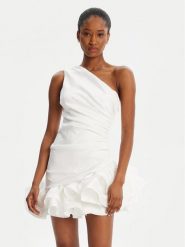 Bardot Sukienka koktajlowa Silvana Ruffle 60037DB Biały Slim Fit. Białe sukienki damskie Bardot, bez wzorów, z syntetyku, wizytowe, bez ramiączek. Za 479.99 zł.