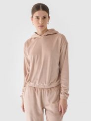 4F Bluza dresowa z weluru nierozpinana z kapturem damska - beżowa S. Brązowe bluzy damskie 4F, s, bez wzorów, z dresówki, z kapturem. W wyprzedaży za 59.99 zł.