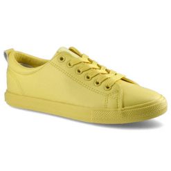 Żółte Trampki Big Star Damskie Modne Obuwie. Żółte trampki damskie Big Star, bez wzorów, ze skóry ekologicznej, bez zapięcia. Za 95.00 zł.