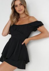 Czarny Kombinezon Rhodosyne. Czarne sukienki damskie Born2be, bez wzorów, eleganckie, bez ramiączek. Za 189.99 zł.