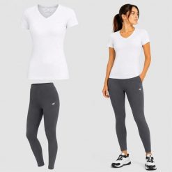 KOMPLET DAMSKI 4F T-SHIRT + LEGGINSY ZESTAW SPORTOWY NA CO DZIEŃ L SS26. Szare legginsy damskie 4F, l, bez wzorów, z bawełny. Za 88.50 zł.