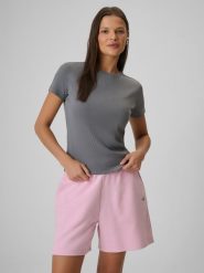 4F T-shirt slim prążkowany damski - szary XS. Szare t-shirty damskie 4F, xs, bez wzorów, z dzianiny, bez kołnierzyka. Za 49.99 zł.