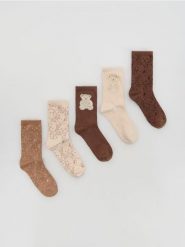 Wzorzyste skarpetki 5 pack - brązowy. Brązowe skarpetki damskie Reserved, bez wzorów. Za 59.99 zł.