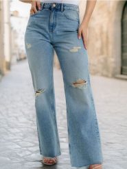 Jeansy wide leg high waist - turkusowy. Niebieskie jeansy damskie Sinsay, z podwyższonym stanem. W wyprzedaży za 45.99 zł.