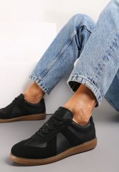 Czarne Sznurowane Sneakersy z Imitacji Skóry na Płaskiej Podeszwie Glezoma. Czarne obuwie sportowe damskie Renee, ze skóry, bez zapięcia. Za 59.99 zł.