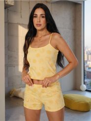 Piżama dwuczęściowa na ramiączkach z motywem cytryny - żółty. Żółte piżamy damskie Sinsay, bez wzorów, bez ramiączek. Za 25.99 zł.