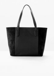 Duża torba shopper z różnych materiałów. Czarne shopper bag bonprix, bez wzorów, z materiału, duże, bez dodatków. Za 97.99 zł.