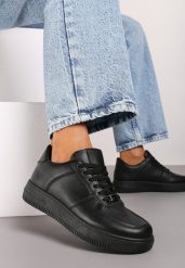 Czarne Płaskie Klasyczne Sneakersy z Aplikacją na Sznurówkach Arstola. Czarne obuwie sportowe damskie Born2be, z jeansu, bez zapięcia. Za 84.99 zł.