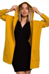Kardigan oversize z wełną i obszernym kapturem wąskie rękawy żółty. Żółte kardigany damskie Polskie swetry, l, bez wzorów, z materiału. Za 289.00 zł.