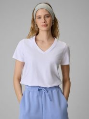 4F T-shirt regular gładki damski - biały M. Białe t-shirty damskie 4F, m, bez wzorów, z materiału, bez kołnierzyka. Za 49.99 zł.