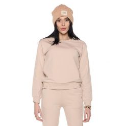 Bluza z bawełna z zamek błyskawiczny na co dzień. Brązowe bluzy damskie LEONE 1947 APPAREL, bez wzorów, z bawełny, bez kaptura. W wyprzedaży za 112.15 zł.