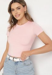 Różowy T-shirt Krótki z Wiskozą Eframera. Czerwone t-shirty damskie Born2be, l, bez wzorów, z jeansu, bez kołnierzyka. Za 74.99 zł.