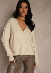 Beżowy Kardigan na Guziki z Domieszką Kaszmiru Vetiella. Brązowe kardigany damskie Renee, bez wzorów, z jeansu. Za 99.99 zł.